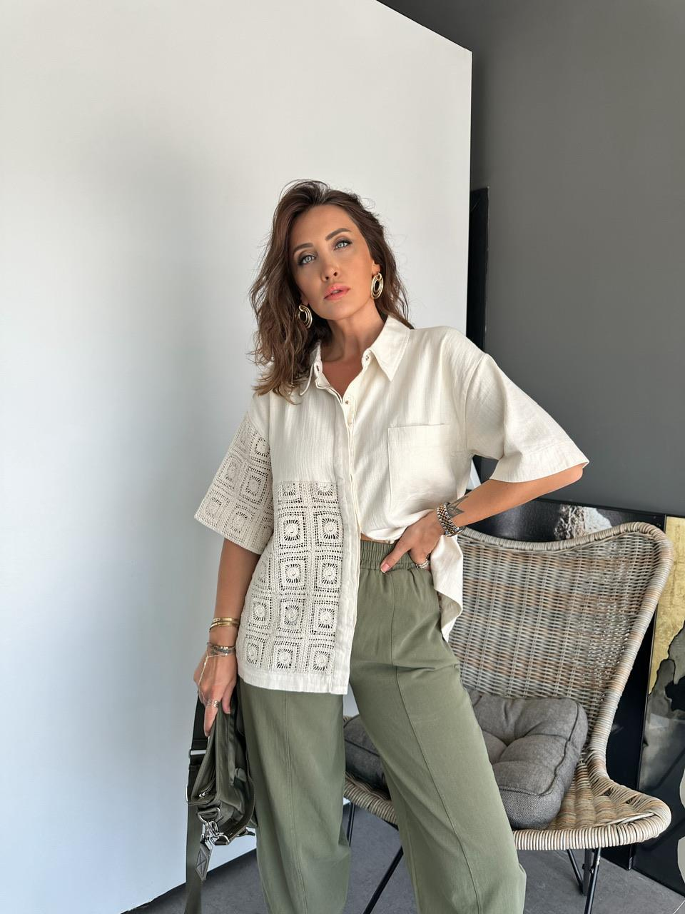 Krem Patchwork Detaylı Ceket