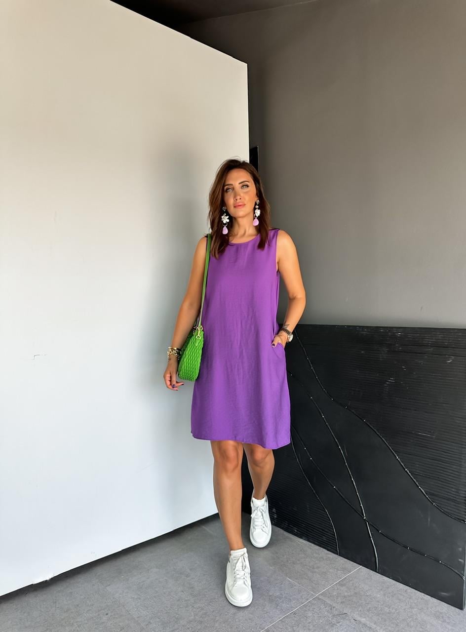 Mor Cepli Basic Cotton Elbise