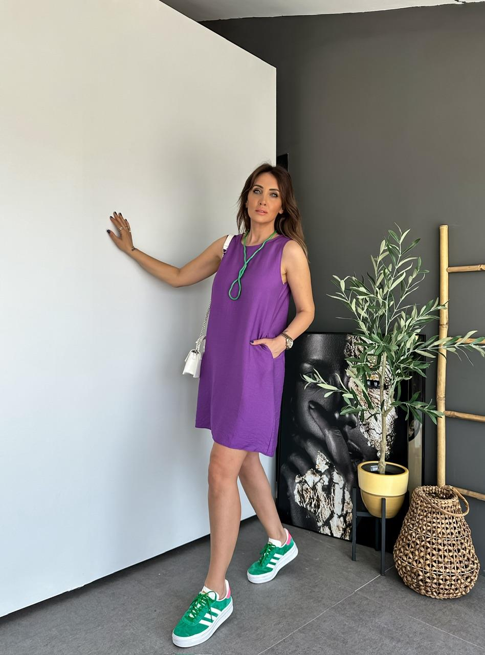 Mor Kolsuz Cepli Basic Elbise