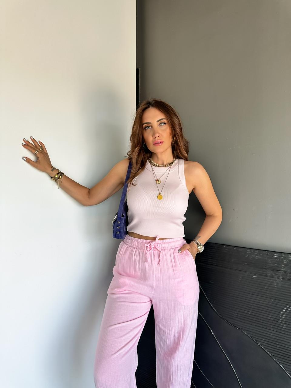 Pembe Halter Yaka Fitilli Atlet 