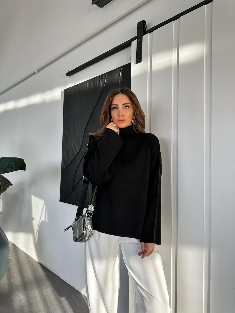 Siyah Balıkçı Yaka Basic Kazak