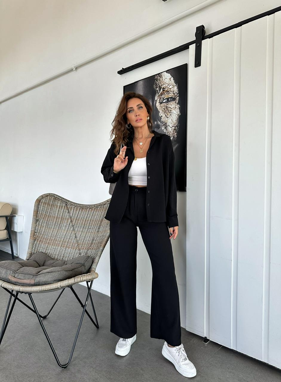 Siyah Gömlekli Basic Keten Takım