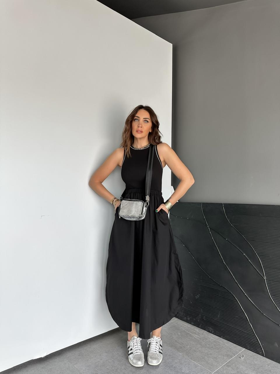 Siyah Kaşkorse Poplin Elbise