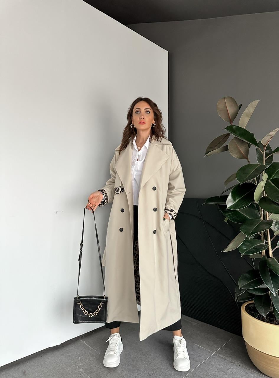 Taş Leopar Detaylı Trençkot 
