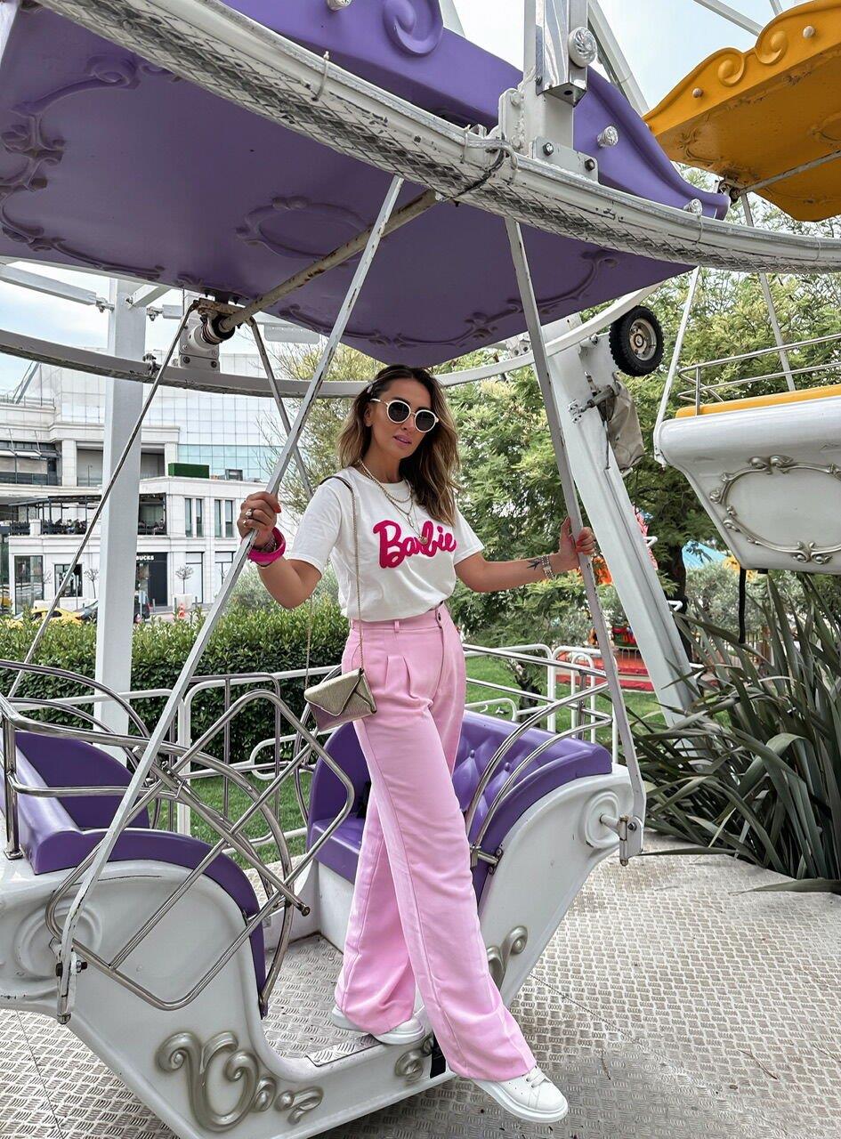 Toz Pembe Bol Kesim Pantolon