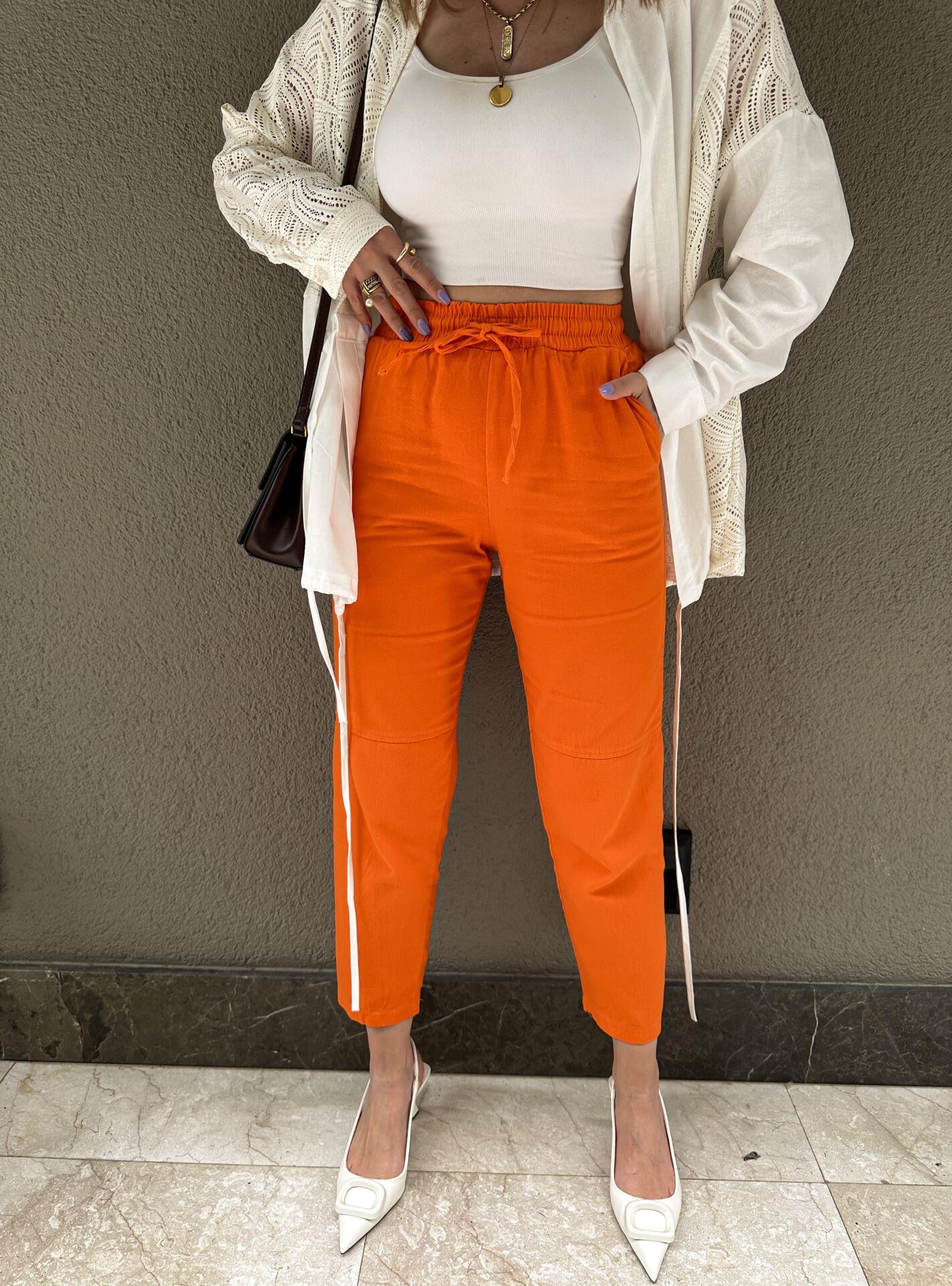 Turuncu Gabardin Çımalı Pantolon