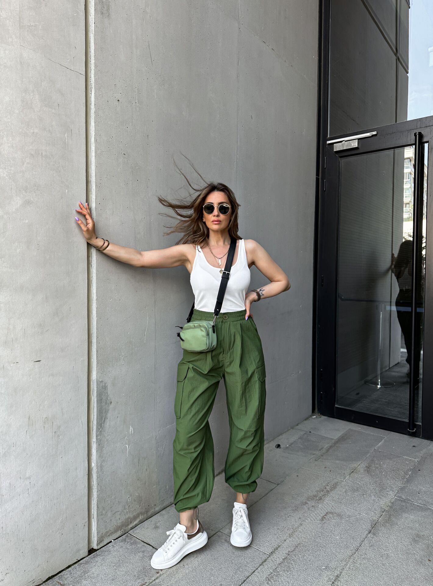 Yeşil Paraşüt Kumaş Kargo Pantolon
