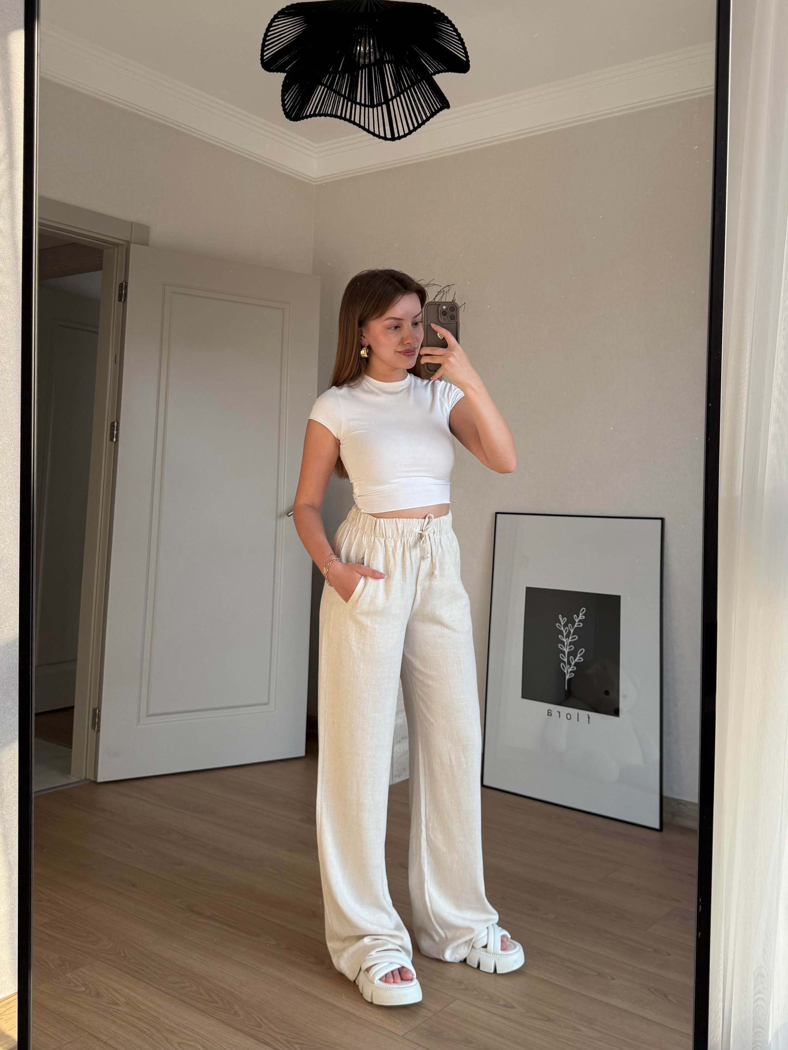 ALT GİYİMECMEL BAŞARANKETEN LASTİKLİ PALAZZO BEJ PANTALON