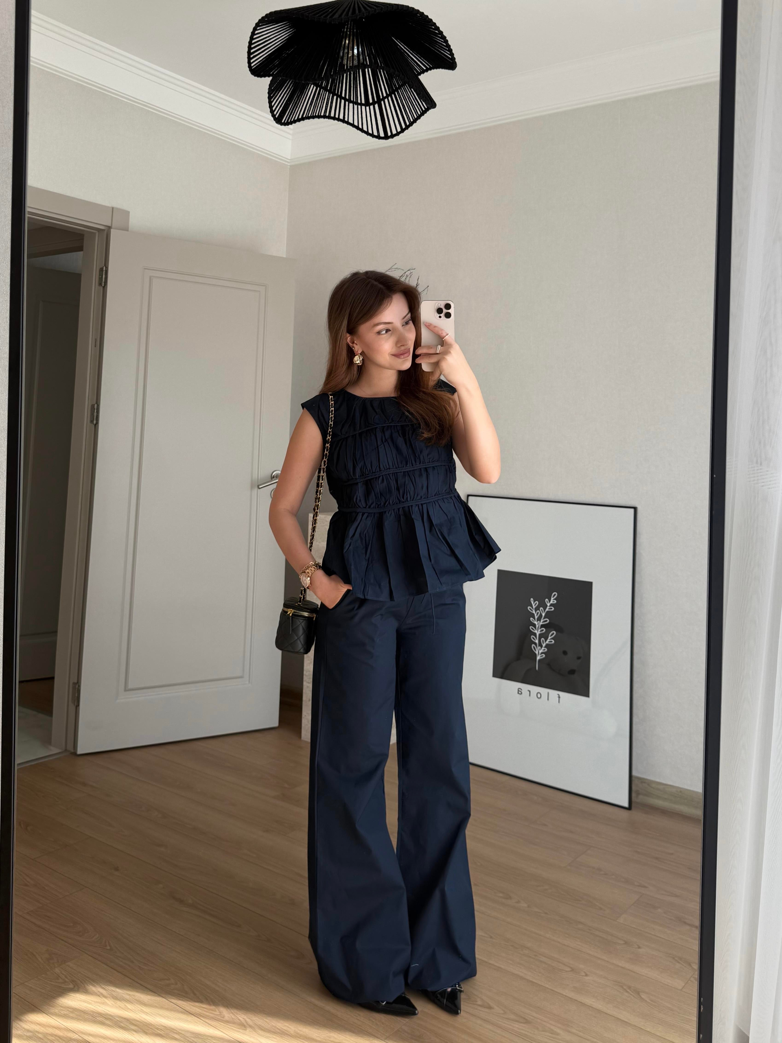 TAKIMECMEL BAŞARANLACİVERT LAYER PANTALON BLUZ TAKIM