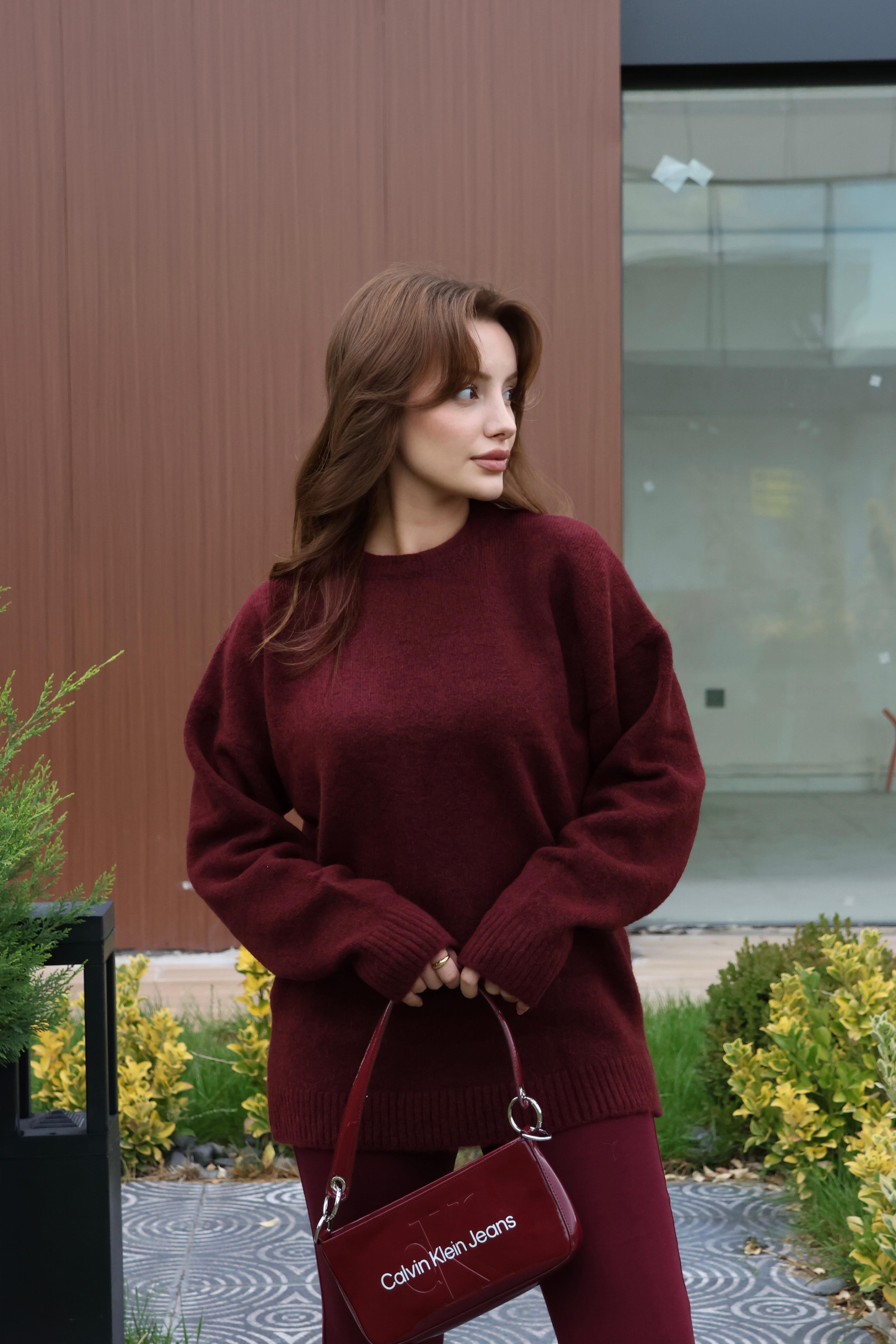 KAZAKECMEL BAŞARANBisiklet Yaka Basic Bordo Triko Kazak