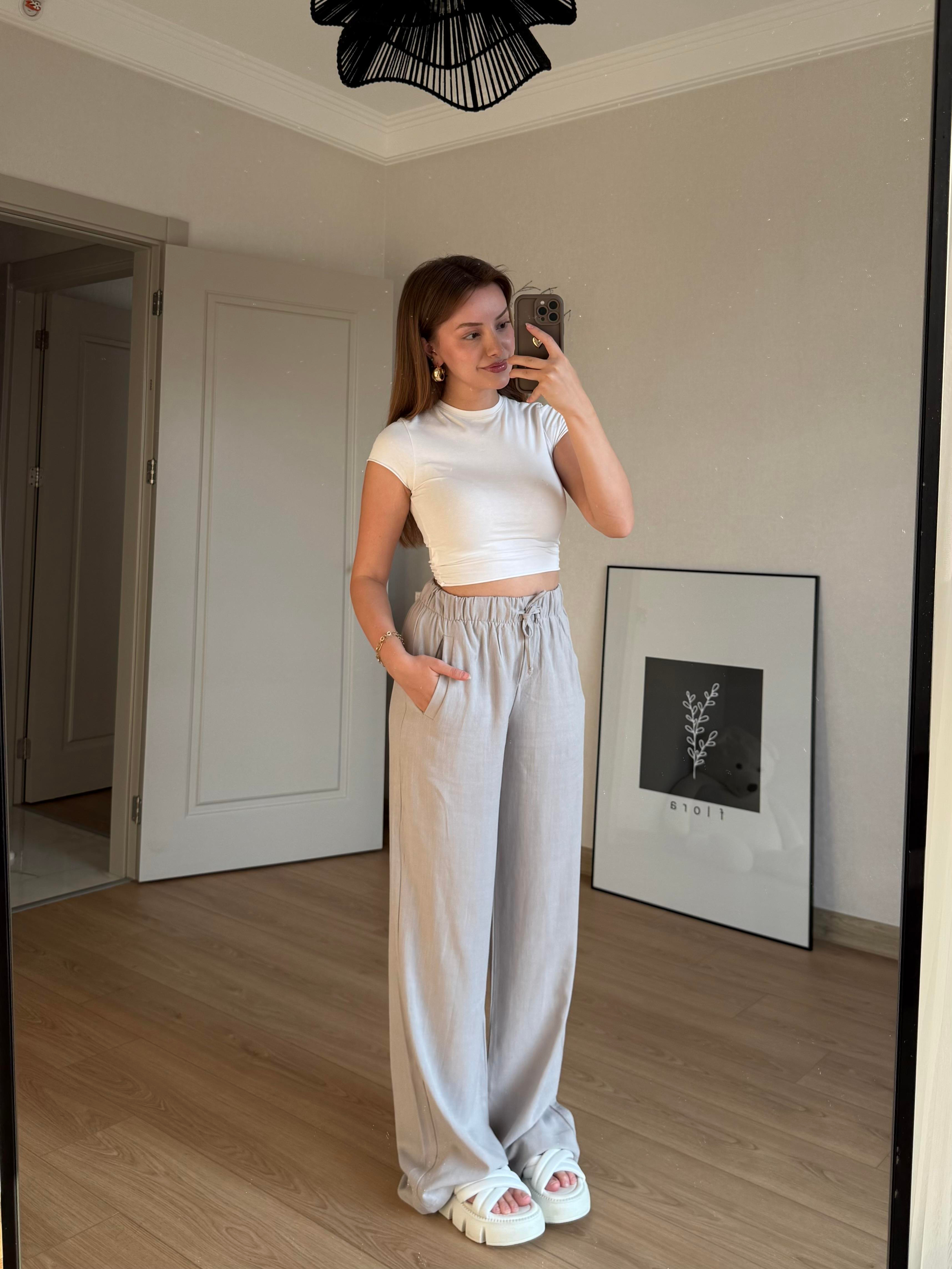 ALT GİYİMECMEL BAŞARANKETEN LASTİKLİ PALAZZO GRİ PANTALON