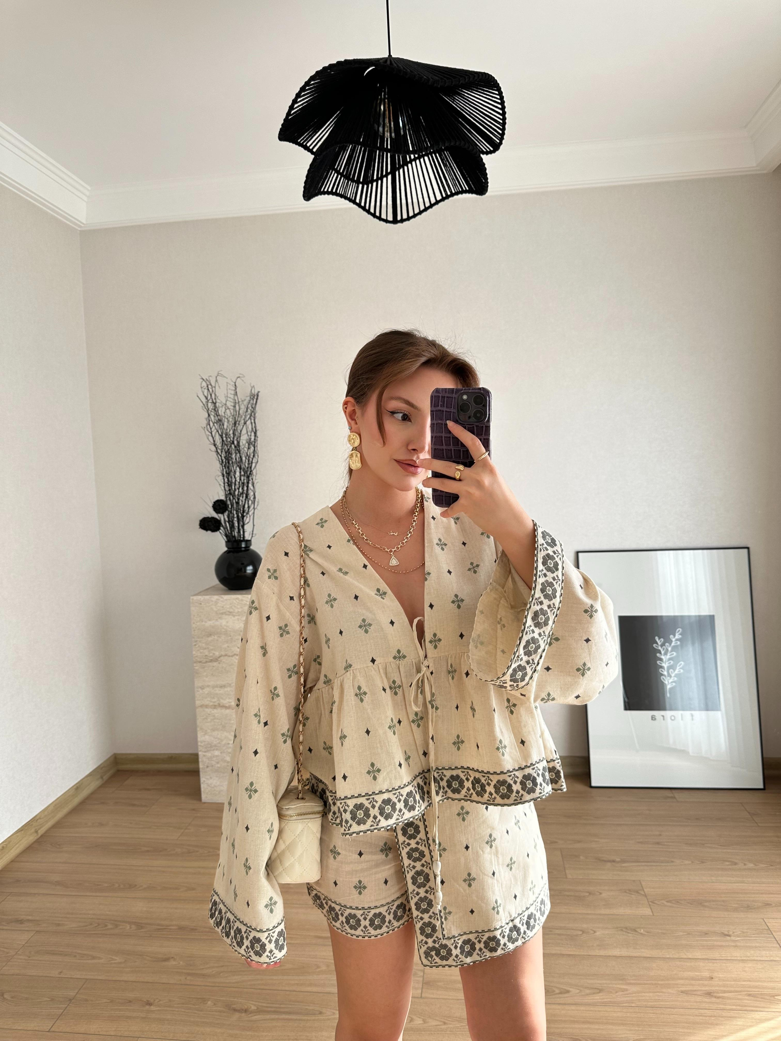Kumaş Matchli Şort Etek Natur