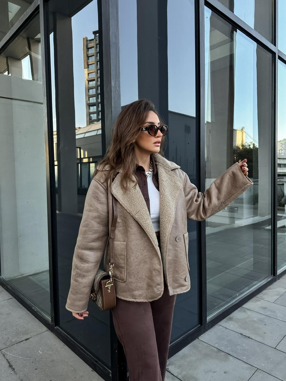 Bej Kürklü Cepli Mont