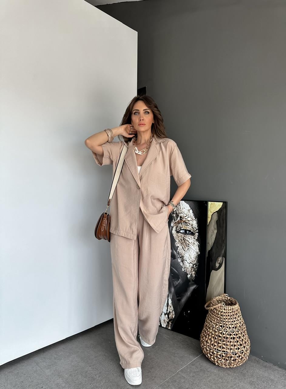 Bej Tek Düğmeli Salaş Takım