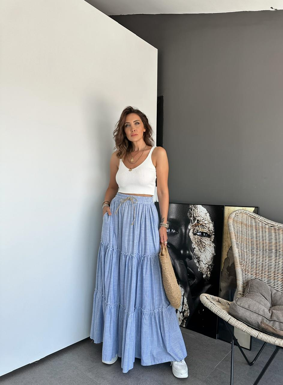 Beyaz Askılı Triko Crop