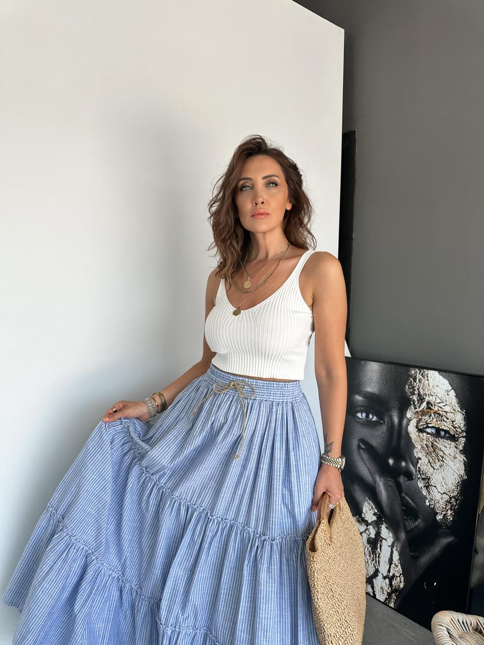 Beyaz Askılı Triko Crop