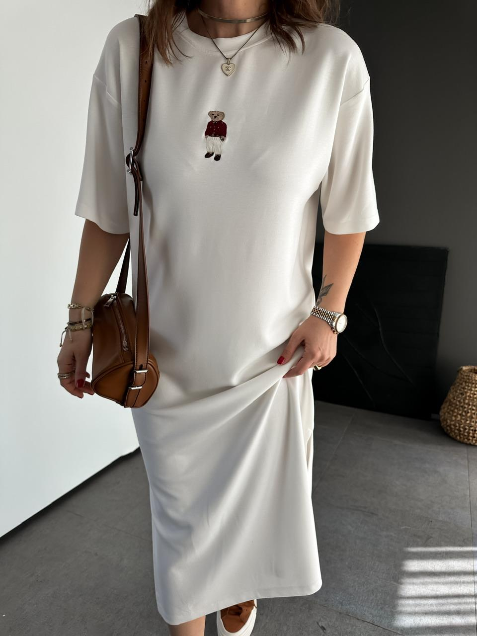 Beyaz Ayıcıklı Modal Basic Elbise