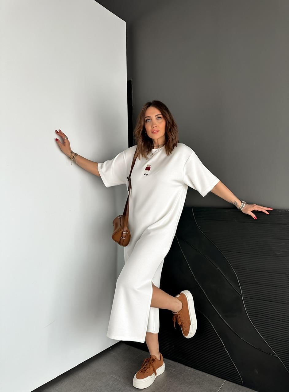 Beyaz Ayıcıklı Modal Basic Elbise