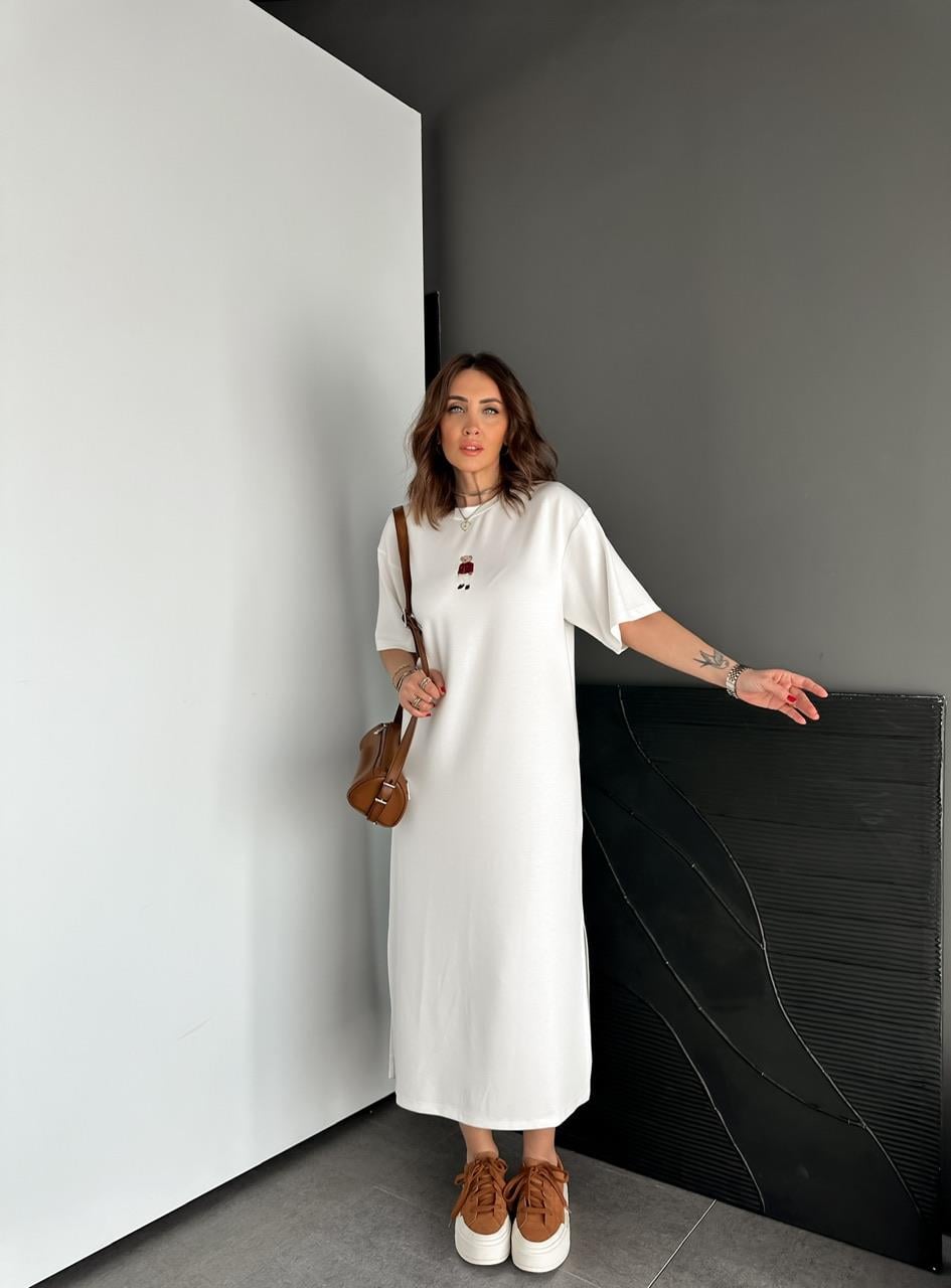 Beyaz Ayıcıklı Modal Basic Elbise