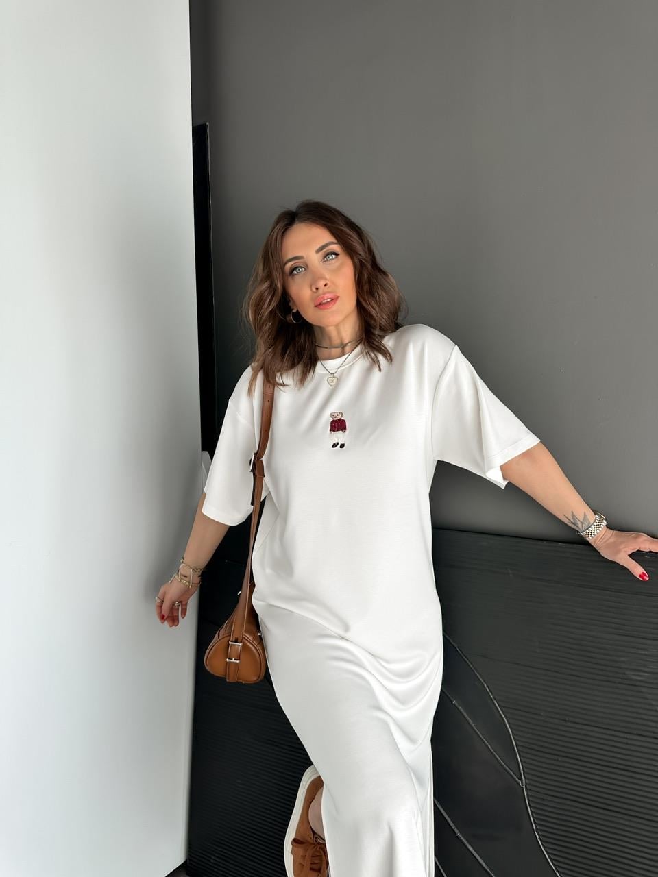 Beyaz Ayıcıklı Modal Basic Elbise