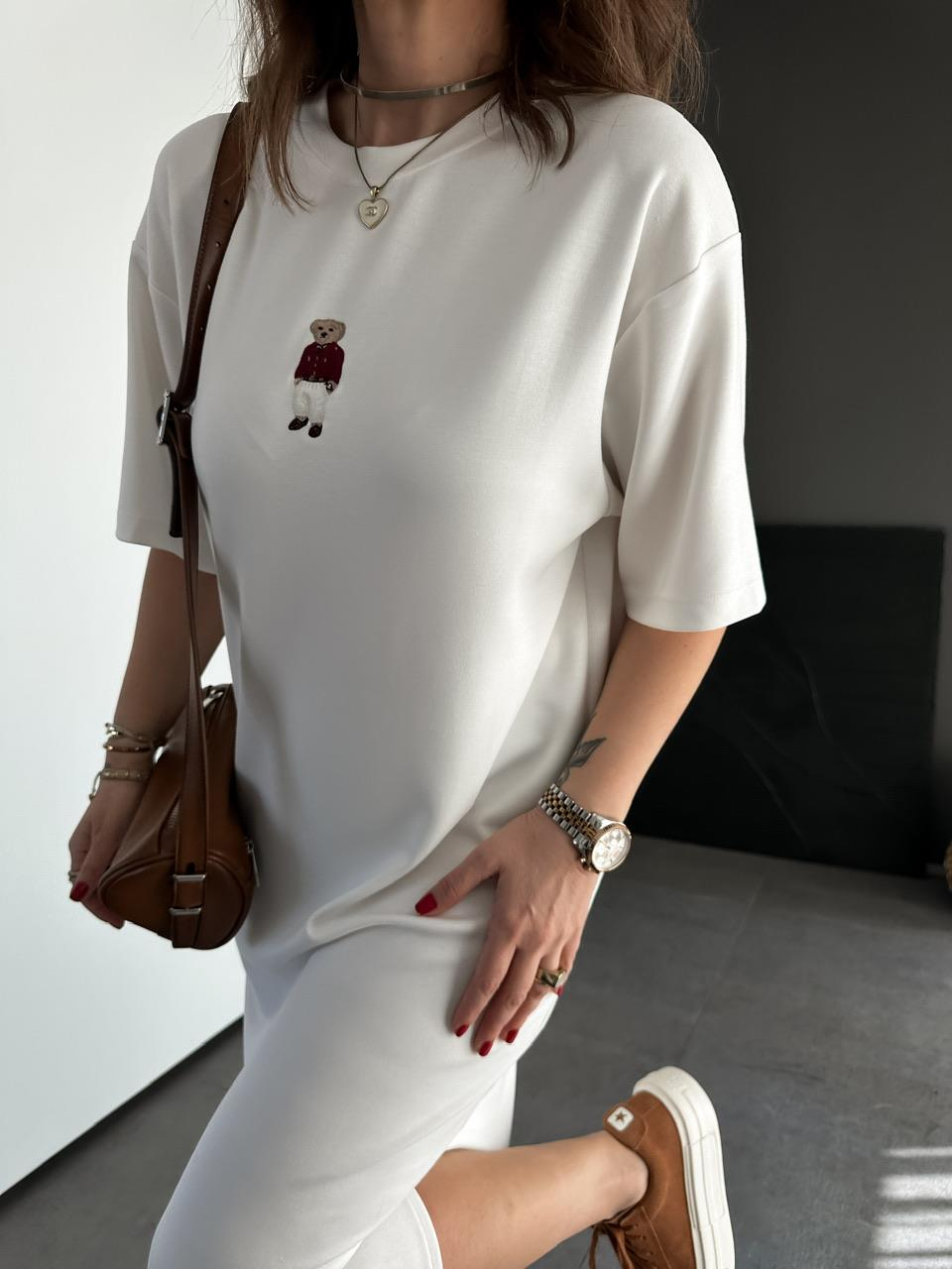 Beyaz Ayıcıklı Modal Basic Elbise