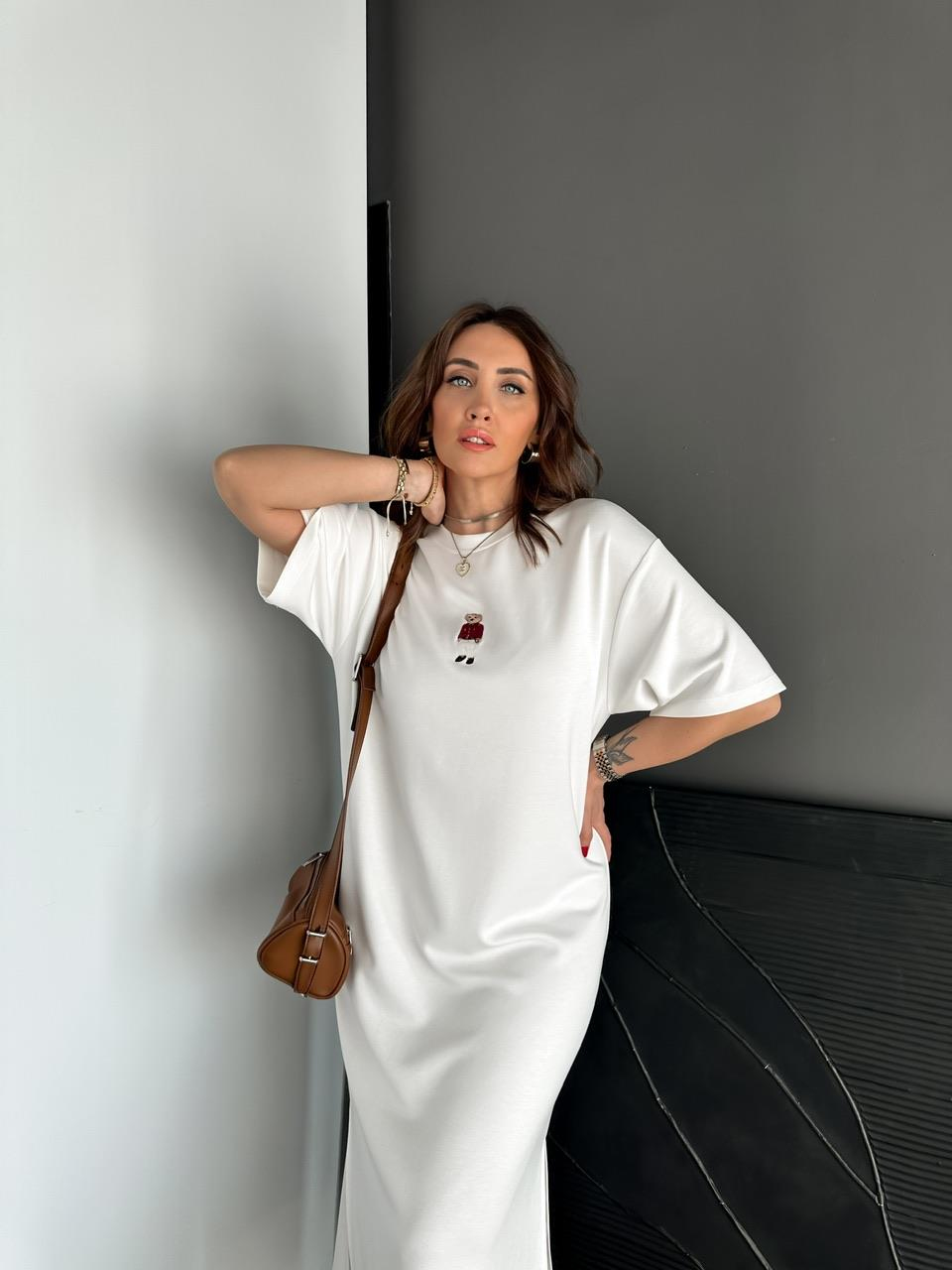 Beyaz Ayıcıklı Modal Basic Elbise