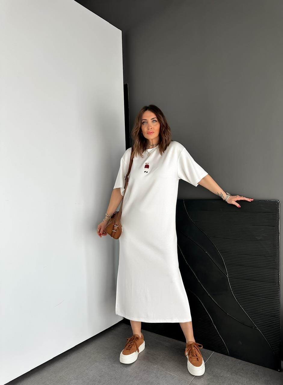 Beyaz Ayıcıklı Modal Basic Elbise