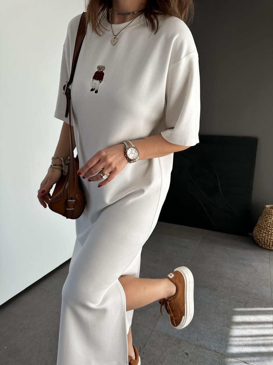 Beyaz Ayıcıklı Modal Basic Elbise