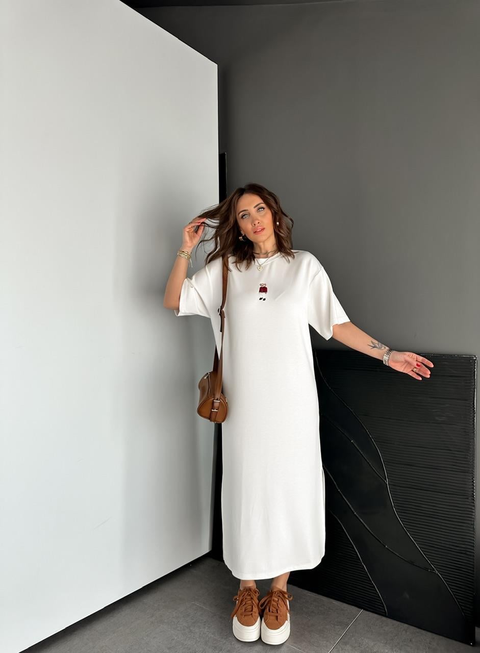 Beyaz Ayıcıklı Modal Basic Elbise