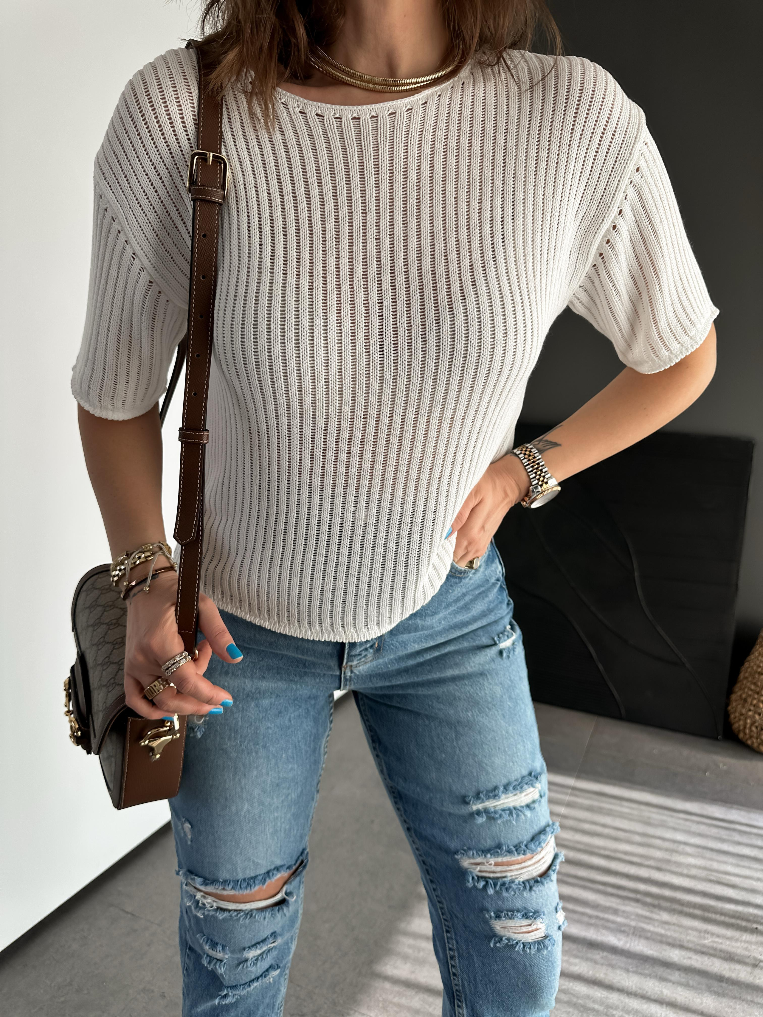 Beyaz File Görünümlü Orijinal Triko