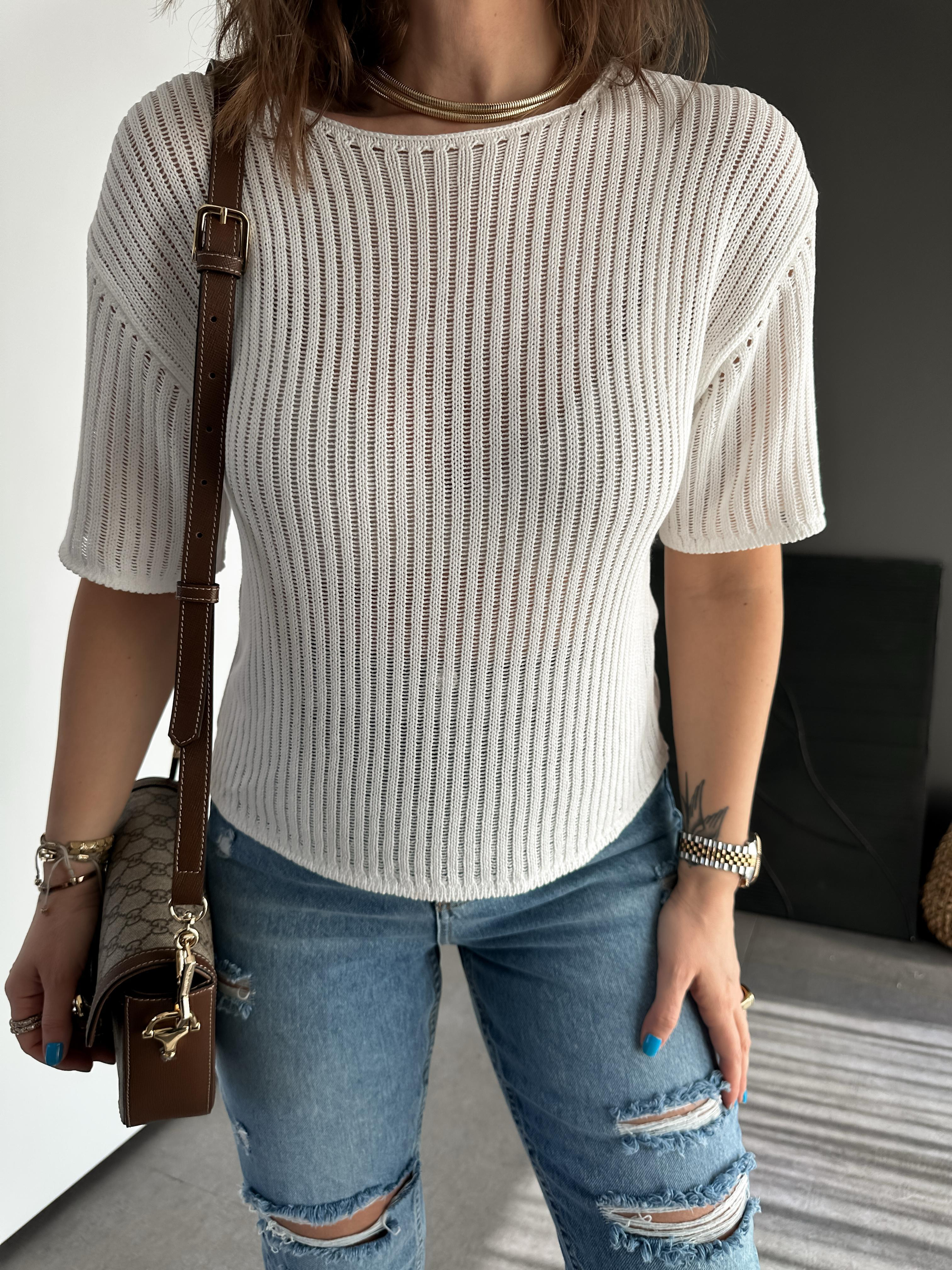 Beyaz File Görünümlü Orijinal Triko