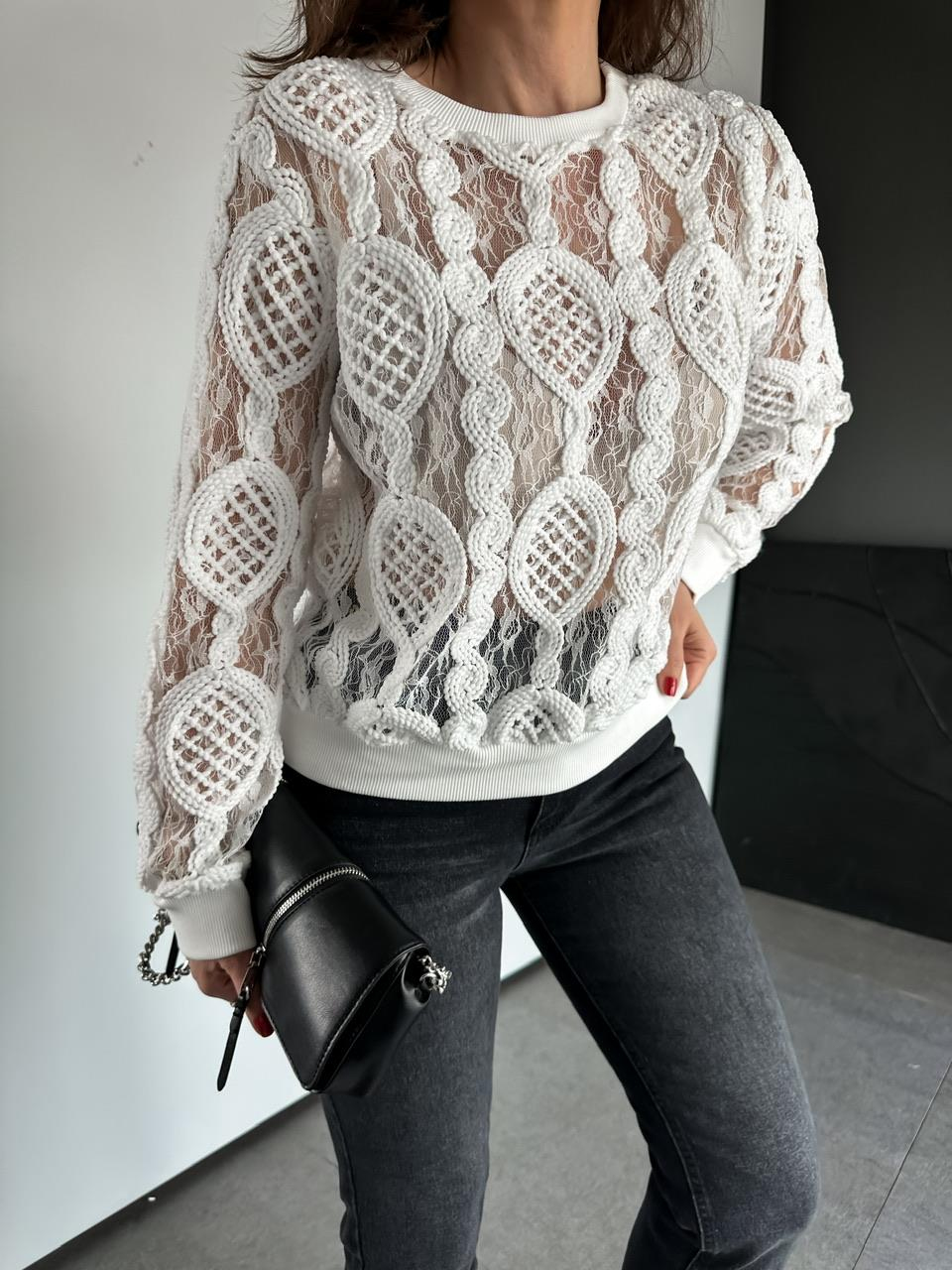 Beyaz Örme Edition Bluz 