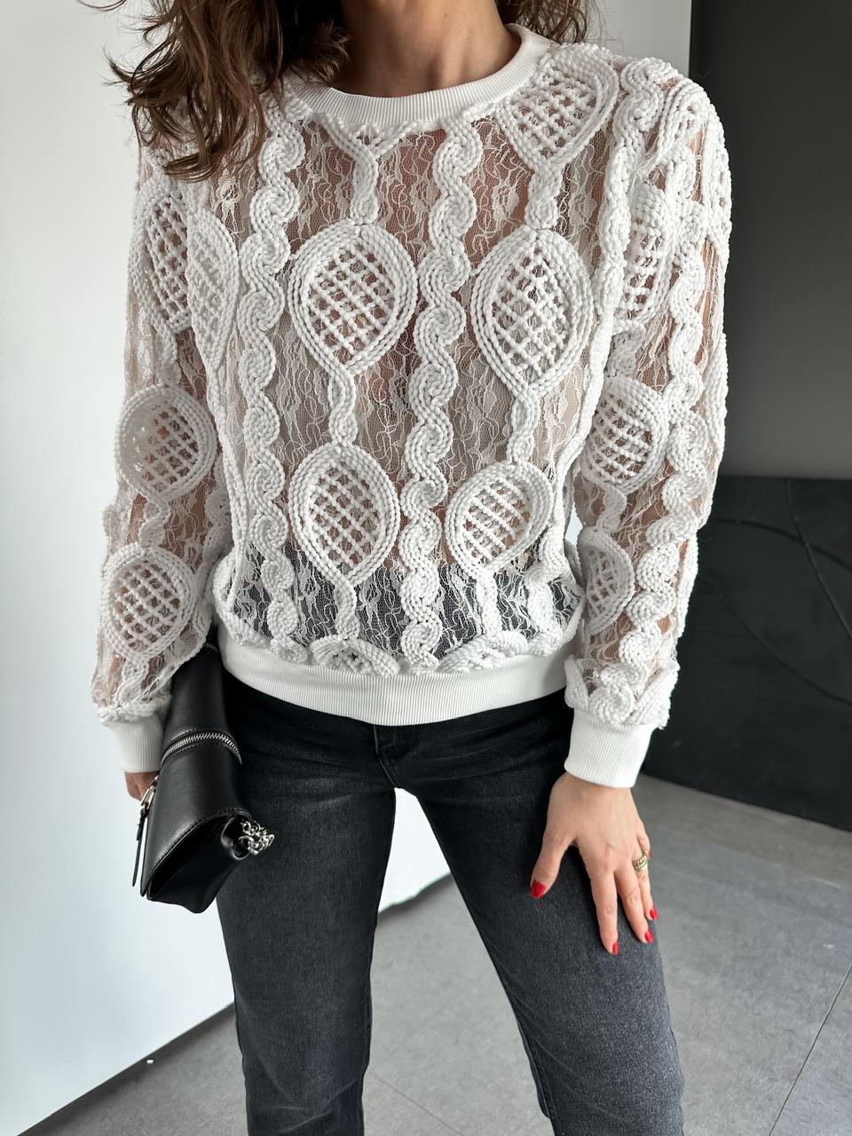 Beyaz Örme Edition Bluz 