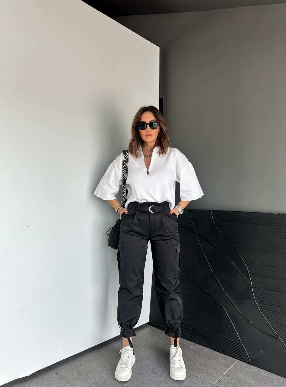 Beyaz Polo Yaka Fermuarlı Basic Triko Kazak