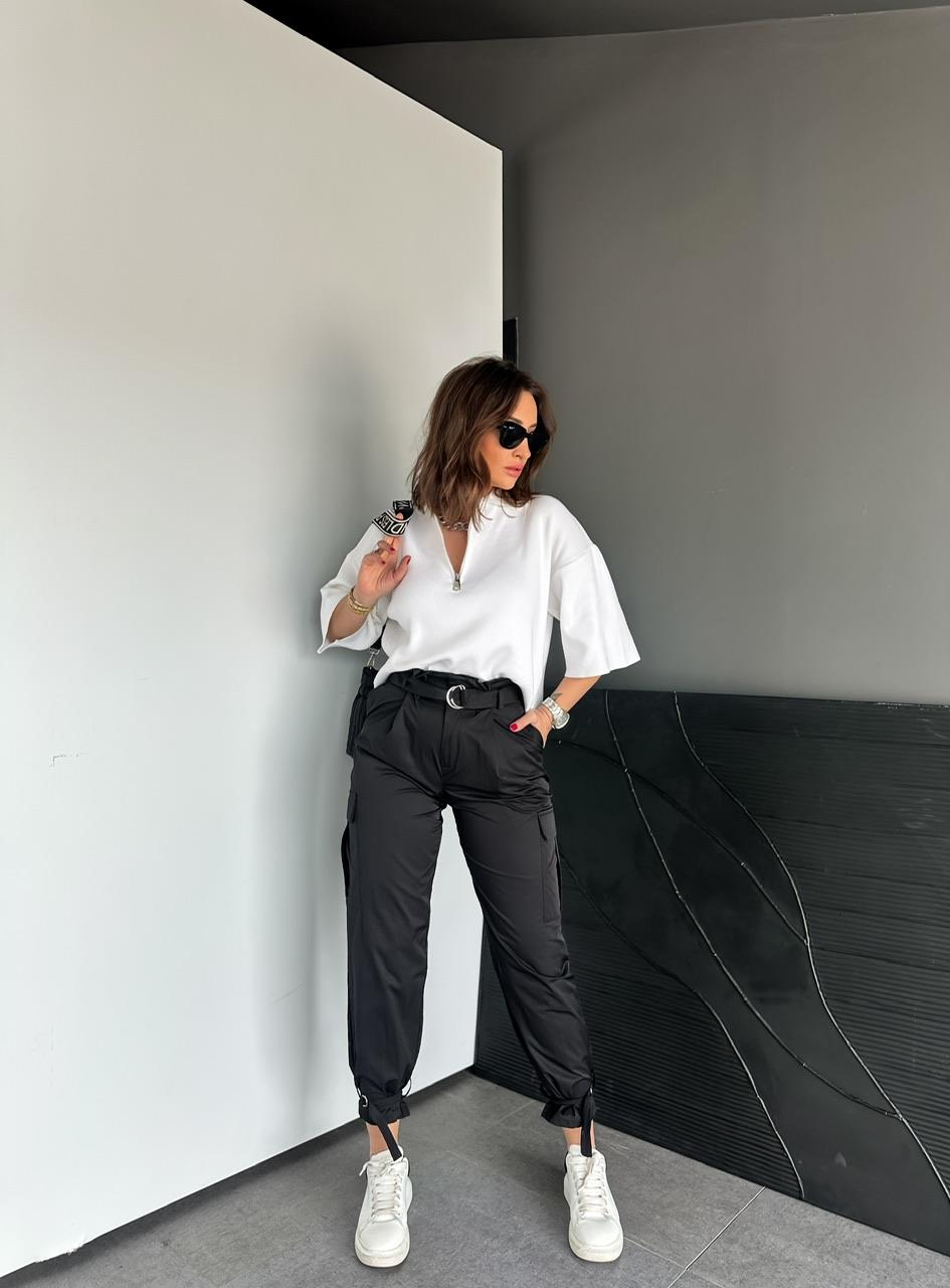 Beyaz Polo Yaka Fermuarlı Basic Triko Kazak