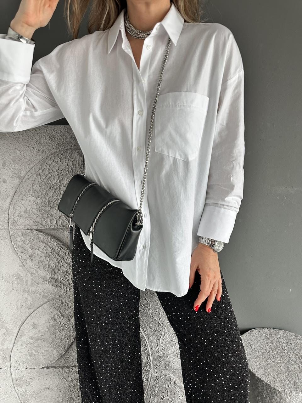 Beyaz Tek Cepli Basic Cotton Gömlek