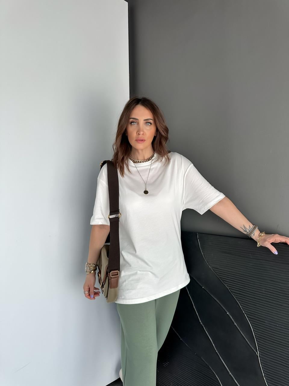 Beyaz Uzun Basic Cotton Tshirt