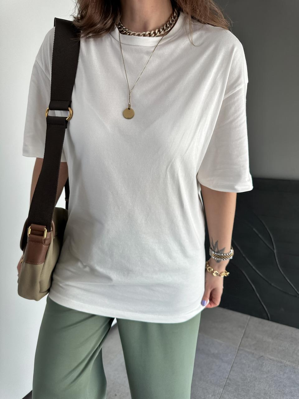 Beyaz Uzun Basic Cotton Tshirt