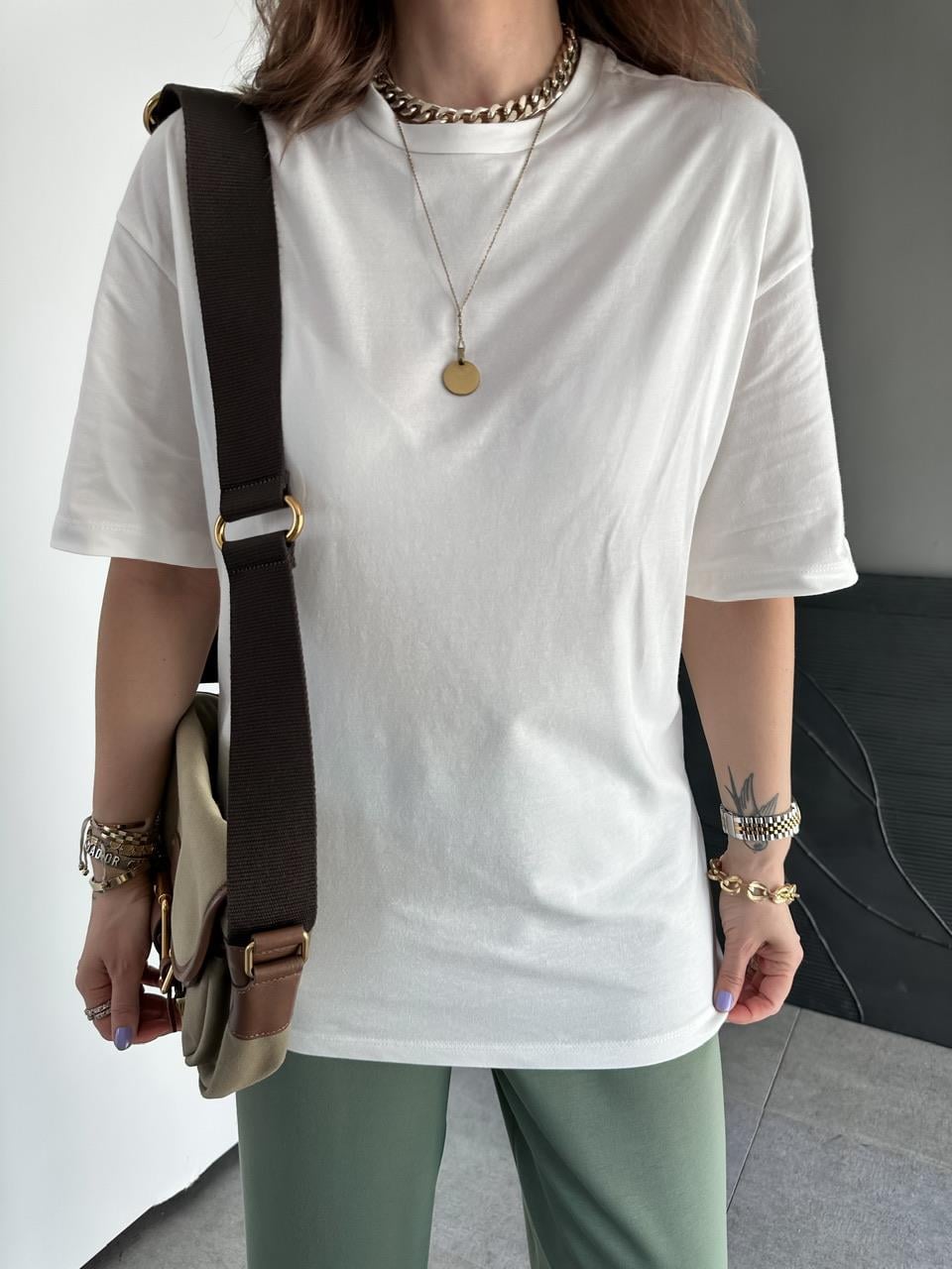 Beyaz Uzun Basic Cotton Tshirt