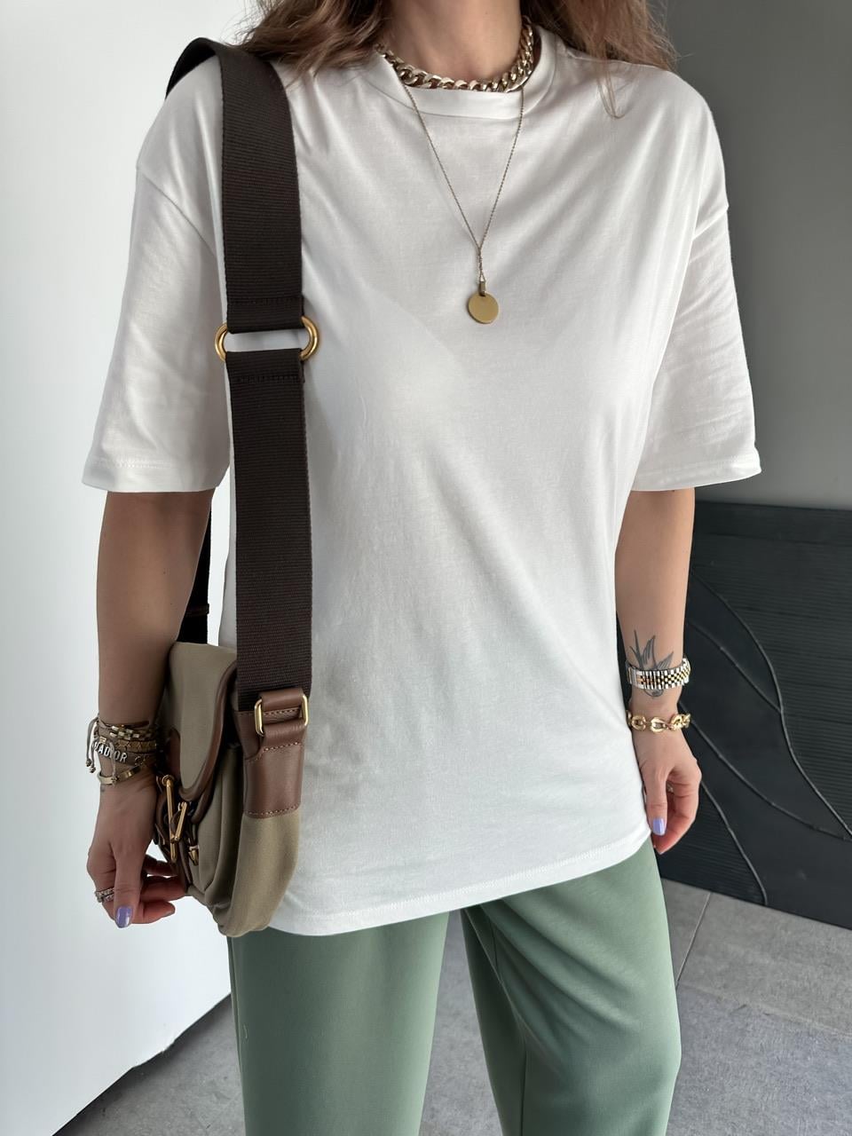 Beyaz Uzun Basic Cotton Tshirt