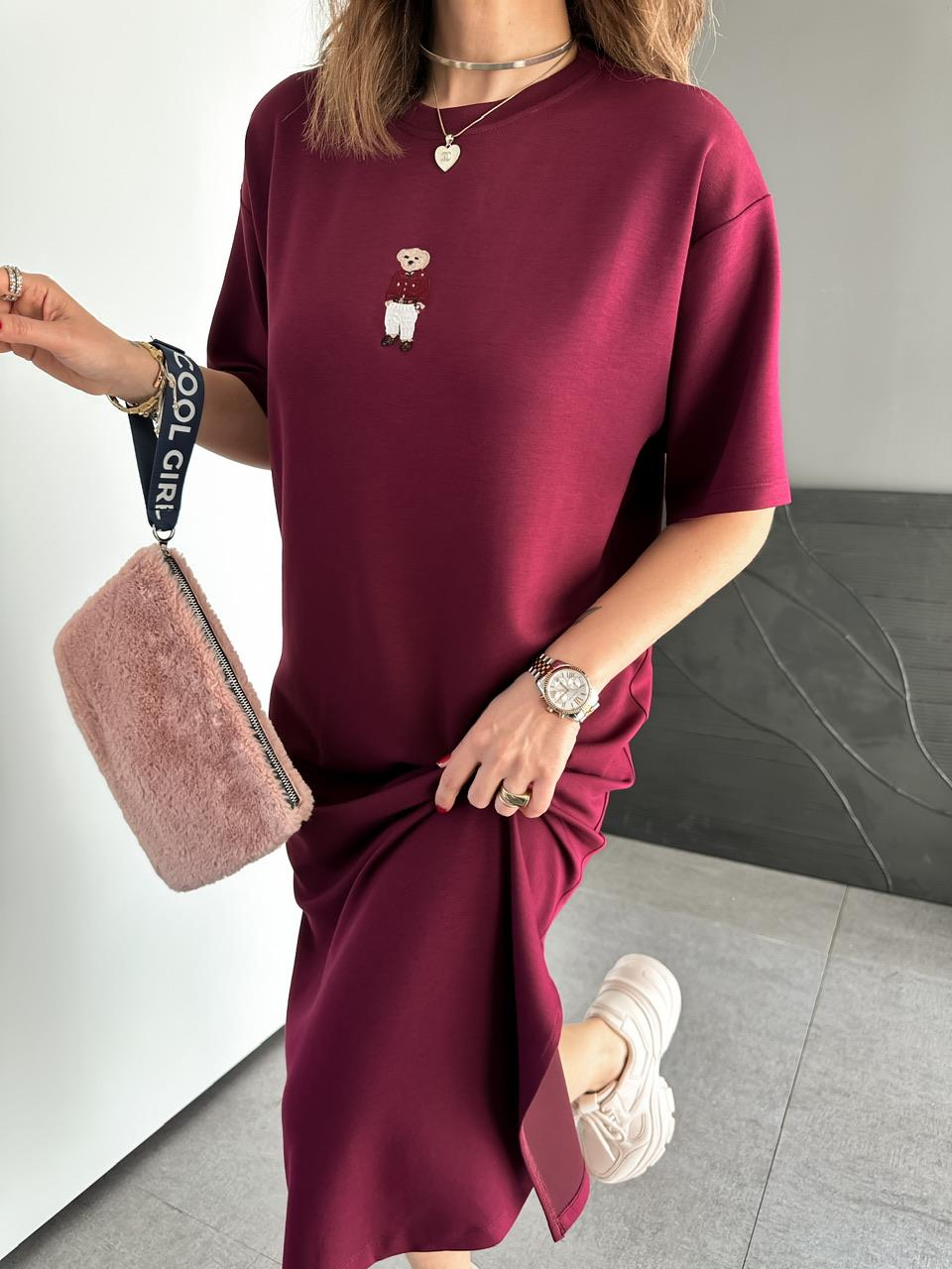 Bordo Ayıcıklı Modal Basic Elbise