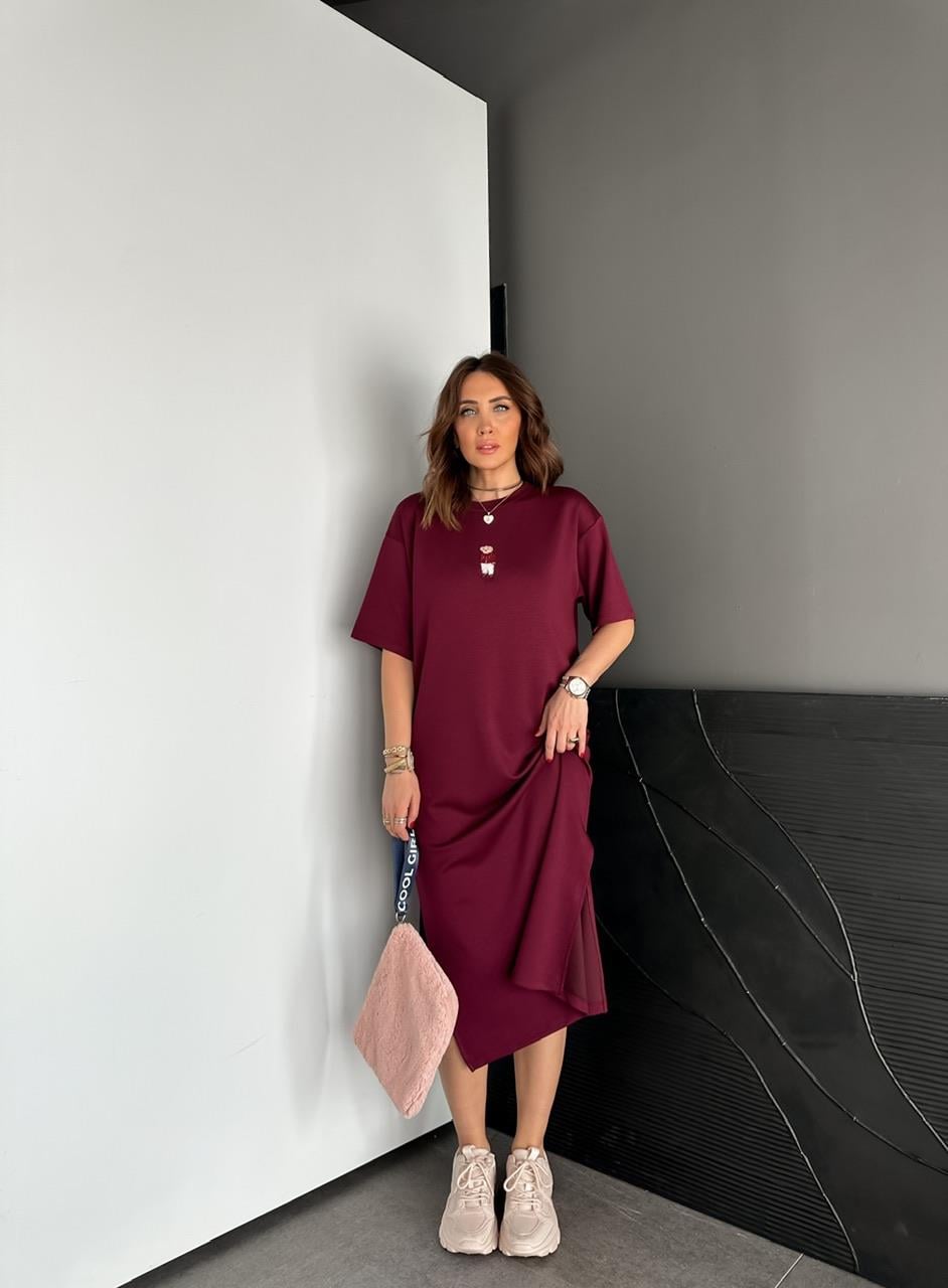 Bordo Ayıcıklı Modal Basic Elbise