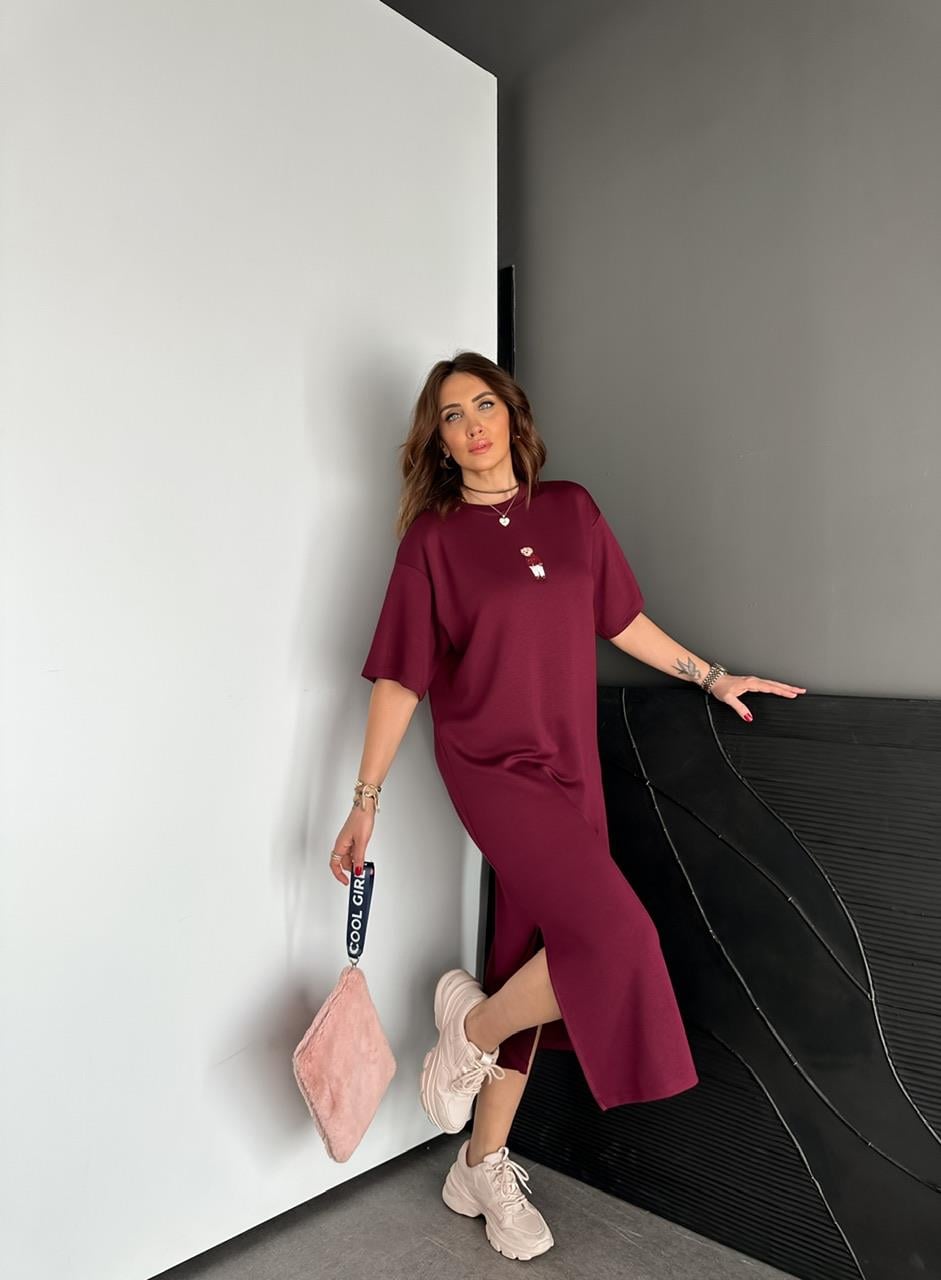 Bordo Ayıcıklı Modal Basic Elbise