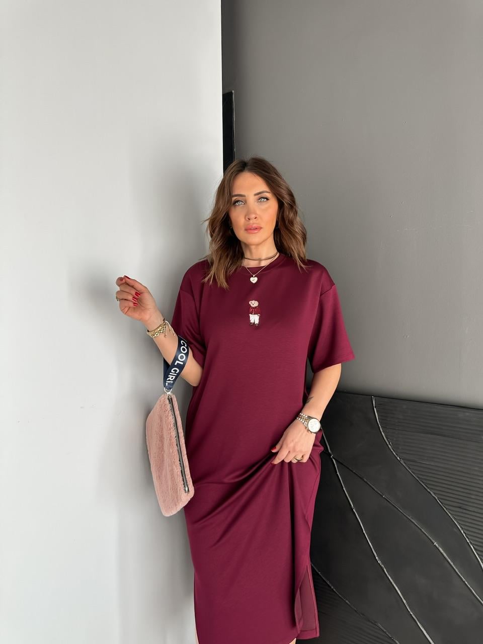 Bordo Ayıcıklı Modal Basic Elbise