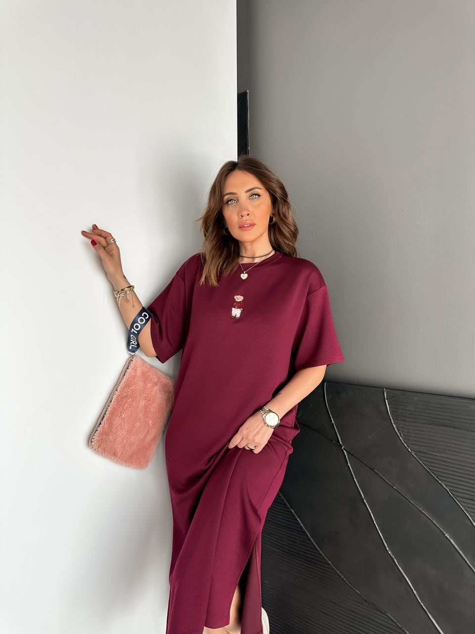 Bordo Ayıcıklı Modal Basic Elbise