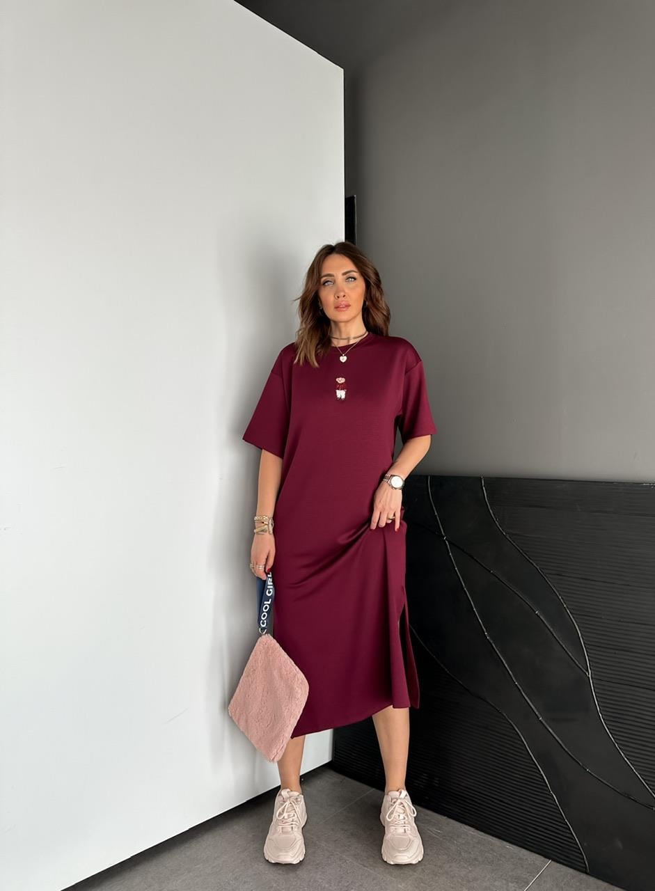Bordo Ayıcıklı Modal Basic Elbise