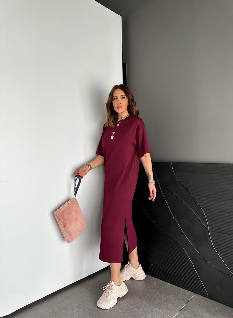Bordo Ayıcıklı Modal Basic Elbise
