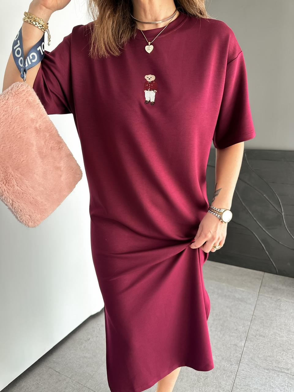 Bordo Ayıcıklı Modal Basic Elbise