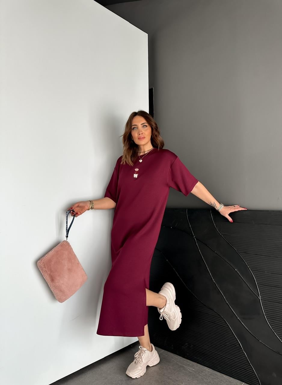 Bordo Ayıcıklı Modal Basic Elbise