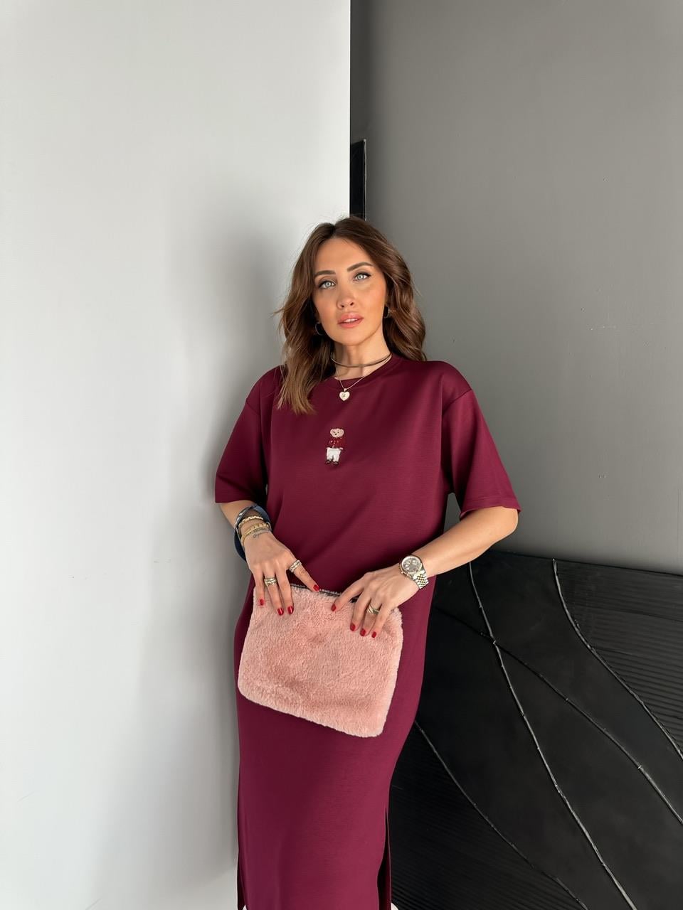 Bordo Ayıcıklı Modal Basic Elbise